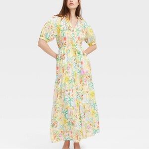 New Roller Rabbit Vacation Short Sleeve Maxi Dress Yellow/Green Size M